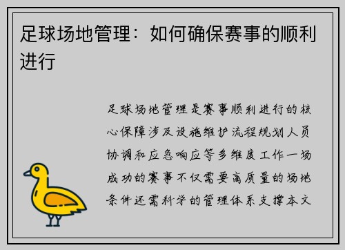足球场地管理：如何确保赛事的顺利进行
