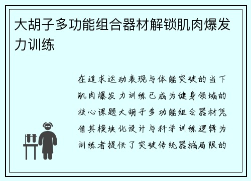 大胡子多功能组合器材解锁肌肉爆发力训练